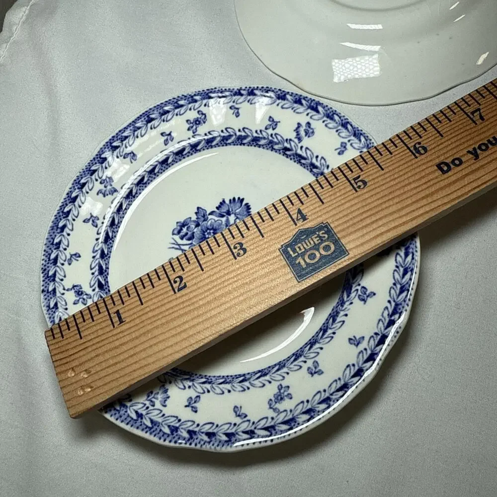 Arabia Finland Set Of 2 Saucers Blue and White Floral Print Glazed Beautiful